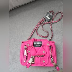 Beautiful Authentic Moschino Motorcycle Hot Pink Crossbody Shoulder Bag